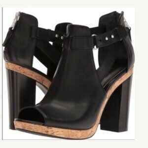NWOT Ralph Lauren Black Leather Peep Toe Booties